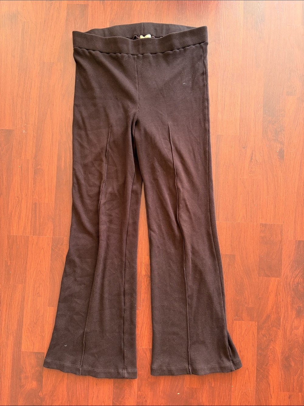 DONNI. Black Knit Kick Flare in Brown Large